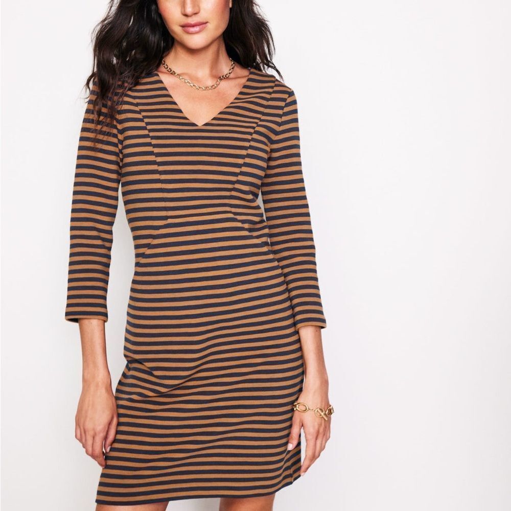 Boden Bronte Ottoman Dress Size 6 Ochre Navy Striped NWT‎